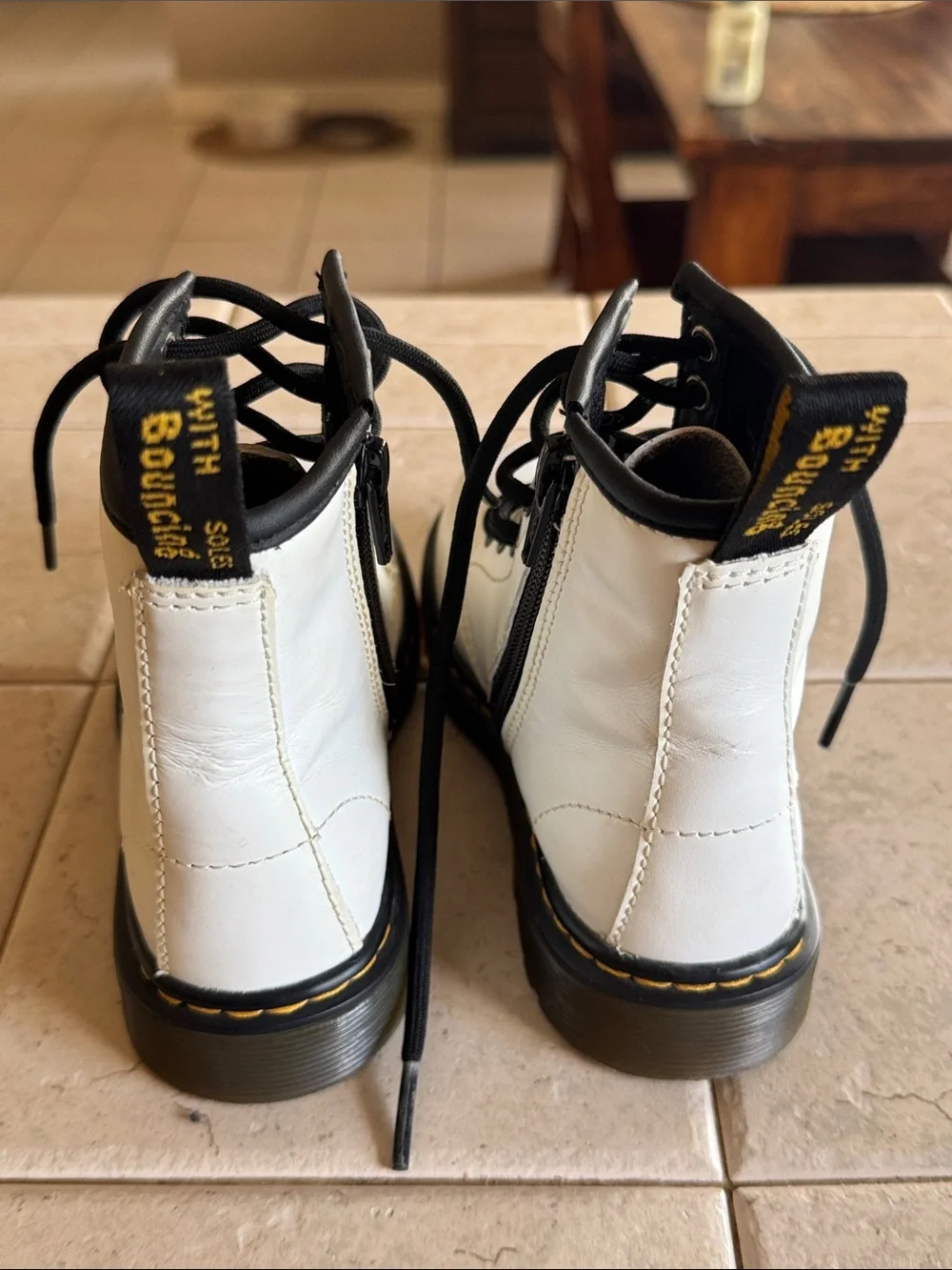 Dr. Martens White Leather Lace-Up Combat Boot